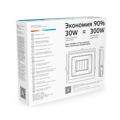 Прожектор светодиодный Elementary 30Вт 6500К IP65 2700лм 200-240В ДО черн. GAUSS 613100330