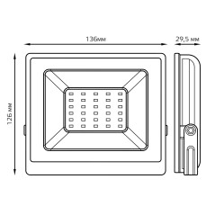Прожектор светодиодный Elementary 30Вт 6500К IP65 2700лм 200-240В ДО черн. GAUSS 613100330