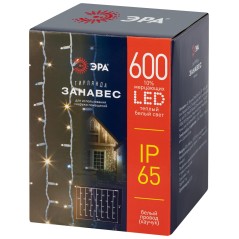 Гирлянда светодиодная "Занавес" 3х2м 600LED тепл. бел. IP65 220В бел. мерцание провод бел. каучук Эра Б0051892