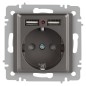 Розетка Accent 6-410-09 P+E Schuko со шторками 16А-250В + 2хUSB IP20 СУ титан Intro Б0063711 Розетка Accent 6-410-09 P+E Schuko со шторками 16А-250В + 2хUSB IP20 СУ титан Intro Б0063711