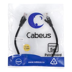 Патч-корд кат.5E U/UTP неэкранир. 2хRJ45/8p8c LSZH PC-UTP-RJ45-Cat.5e-0.3m-BK-LSZH 0.3м черн. Cabeus 9535c