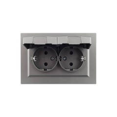 Розетка 2-м СП BRITE РСбш12-3-44-БрС 16А в сборе IP44 с крышкой сталь IEK BR-R26-16-44-K46-F