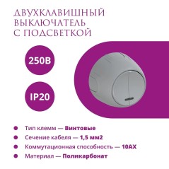 Выключатель 2-м Rotondo с подсветкой сер. OneKeyElectro 7700869