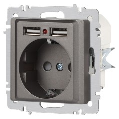 Розетка Accent 6-410-09 P+E Schuko со шторками 16А-250В + 2хUSB IP20 СУ титан Intro Б0063711