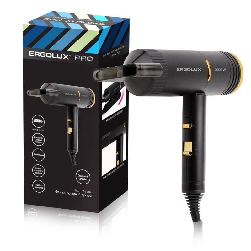Фен со складной ручкой ELX-HD14-C02 PRO 2000Вт 220-240В черн./зол. Ergolux 15210 Фен со складной ручкой ELX-HD14-C02 PRO 2000Вт 220-240В черн./зол. Ergolux 15210