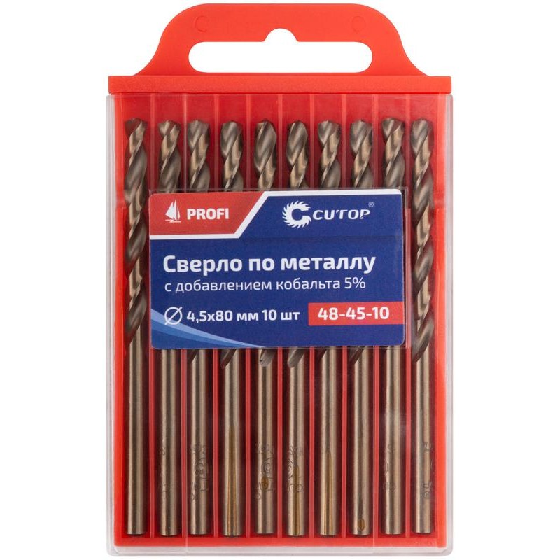 Набор сверл по металлу Profi 4.5х80мм с кобальтом 5проц. (уп.10шт) Cutop 48-45-10 Набор сверл по металлу Profi 4.5х80мм с кобальтом 5проц. (уп.10шт) Cutop 48-45-10