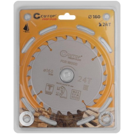 Диск пильный по дереву с тефлоновым покрытием 24Т Profi plus 160х1.3/2.0х30/25.4/20/16мм Cutop 75-16024Т