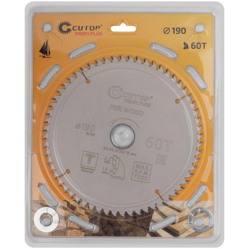 Диск пильный по дереву с тефлоновым покрытием 60Т Profi plus 190х1.5/2.2х30/25.4/20/16мм Cutop 75-19060Т
