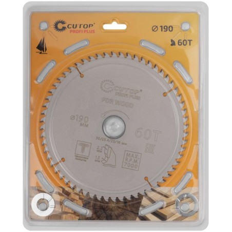 Диск пильный по дереву с тефлоновым покрытием 60Т Profi plus 190х1.5/2.2х30/25.4/20/16мм Cutop 75-19060Т