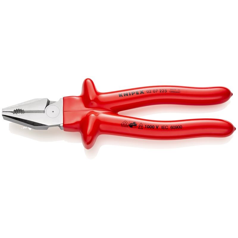 Плоскогубцы комбинированные особой мощности VDE L-225мм хром. Knipex KN-0207225 Плоскогубцы комбинированные особой мощности VDE L-225мм хром. Knipex KN-0207225