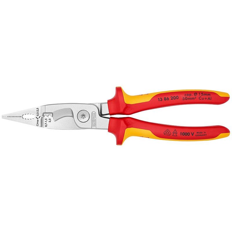 Клещи электромонтажные VDE 6-в-1 L-200мм Knipex KN-1386200