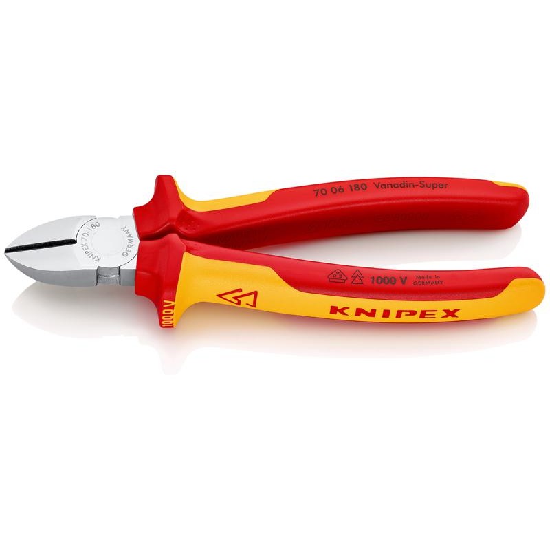 Бокорезы VDE L-180мм твердость кромок 62 HRC хром. Knipex KN-7006180SB