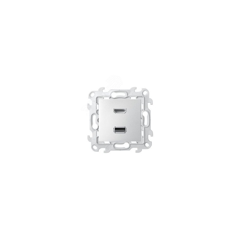 Розетка HDMI 1.4 + USB 2.0 2-м S24 Harmonie для передачи данных алюм. Simon 2411095-033
