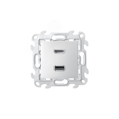 Розетка HDMI 1.4 + USB 2.0 2-м S24 Harmonie для передачи данных алюм. Simon 2411095-033