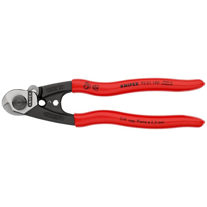 Тросорез компактный L-190мм зоны для обжимки концевых гильз Knipex KN-9561190SB
