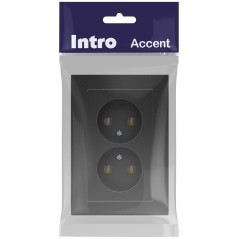 Розетка Accent 6-204-07 2х2P 16А-250В IP20 СУ AL/CU графит Intro Б0063435