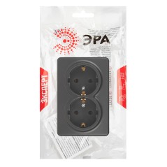Розетка 2-м ОП Эксперт 11-2205-05 16А IP20 250В 2х2P+E Schuko с заземл. антрацит Эра Б0063047