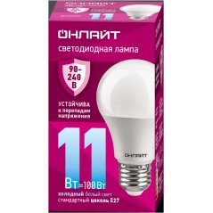 Лампа светодиодная 90 400 OLL-A55-11-230-6.5K-E27 (PRO 90-240В) ОНЛАЙТ 90400
