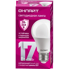 Лампа светодиодная 90 403 OLL-A60-17-230-4K-E27 (PRO 90-240В) ОНЛАЙТ 90403