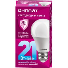 Лампа светодиодная 90 406 OLL-A60-21-230-6.5K-E27 (PRO 90-240В) ОНЛАЙТ 90406