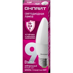 Лампа светодиодная 90 413 OLL-C37-9-230-4K-E27-FR (PRO 90-240В) ОНЛАЙТ 90413