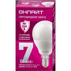 Лампа светодиодная 90 419 OLL-G45-7-230-4K-E14-FR (PRO 90-240В) ОНЛАЙТ 90419