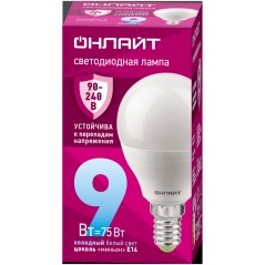 Лампа светодиодная 90 422 OLL-G45-9-230-6.5K-E14-FR (PRO 90-240В) ОНЛАЙТ 90422
