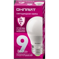Лампа светодиодная 90 423 OLL-G45-9-230-4K-E27-FR (PRO 90-240В) ОНЛАЙТ 90423