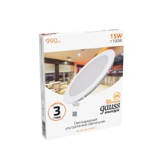 Светильник светодиодный Slim 15Вт 3000К IP20 990лм 220-240В ДВО круг бел. GAUSS 939111115