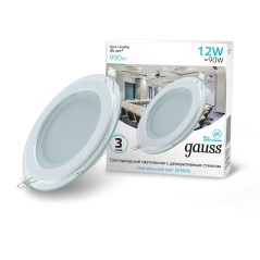 Светильник светодиодный Glass 12Вт 4000К IP20 990лм 220-240В d118мм 160х35мм ДВО кругл. встраив. монтажный с декоративн. стеклом