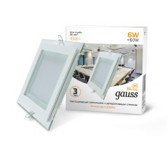 Светильник светодиодный Glass 6Вт 3000К IP20 450лм 220-240В d70х70мм 100х100х35мм ДВО квадрат. встраив. монтажный с декоративн. 