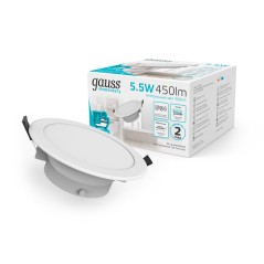 Светильник светодиодный Elementary Downlight 5.5Вт 4000К IP54 450лм 185-250В 90х44мм ДВО кругл. встраив. бел. GAUSS 999420205