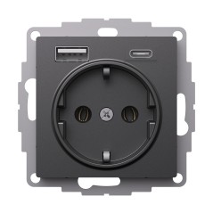 Розетка AtlasDesign 16А с 2-мя заряд. устройствами USB тип A+C 5В/2.4А/3.0А 2х5В/1.5А механизм базальт SE ATN001432