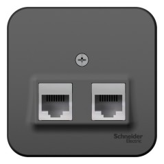 Розетка компьютерная + телефонная 2-м ОП Blanca RJ45 кат.5E + RJ11 с изолир. пластиной антрацит SE BLNIA045116