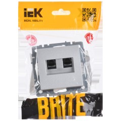 Розетка компьютерная двойная СП RJ45 кат.5E BRITE РК10-2-БрА механизм алюм. IEK BR-K20-1-K47