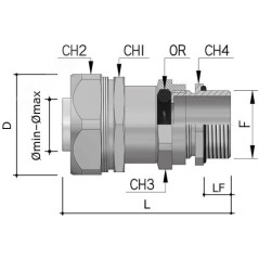 Муфта металлорукав-коробка DN 26 с уплотнением кабеля IP68 М40х1.5 d20-27мм DKC 6014P32M402027