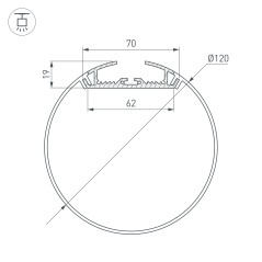 Профиль с экраном SL-ROUND-D120-2500 ANOD+OPAL 2.5м алюминий Arlight 020475