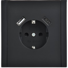 Розетка FORTE@PIANO FP147 16А USB A+C 18Вт с заземл. защ. штроки винт. крепл. черн. IEK FP-R14-16-U22-018-K02