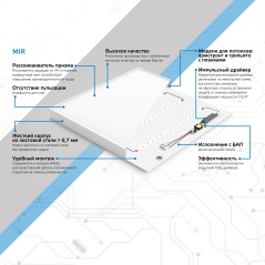 Светильник светодиодный MiR 30Вт 6500К IP40 3700лм 595х595х50мм ДВО офисный рассеив. призма с БАП GAUSS G1-A0-00070-01GA3-200356