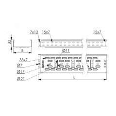 Лоток листовой перфорированный 150х80 L2000 сталь 0.7мм цинк-ламель DKC 35313ZL