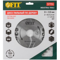 Диск пильный для циркулярных пил по дереву 210х30/25.4х40T FIT 37751
