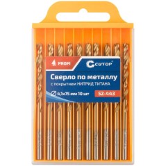 Сверло по металлу Profi с титановым покрытием 4.1х75мм (уп. 10шт) Cutop 52-443