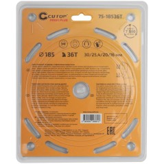 Диск пильный по дереву с тефлоновым покрытием 36Т Profi plus 185х1.3/2.0х30/25.4/20/16мм Cutop 75-18536Т