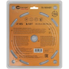 Диск пильный по дереву с тефлоновым покрытием 48Т Profi plus 185х1.3/2.0х30/25.4/20/16мм Cutop 75-18548Т