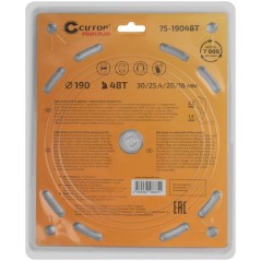 Диск пильный по дереву с тефлоновым покрытием 48Т Profi plus 190х1.5/2.2х30/25.4/20/16мм Cutop 75-19048Т