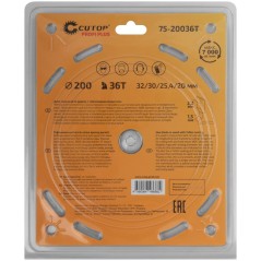 Диск пильный по дереву с тефлоновым покрытием 36Т Profi plus 200х1.5/2.2х32/30/25.4/20мм Cutop 75-20036Т
