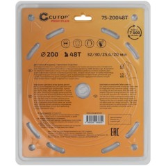 Диск пильный по дереву с тефлоновым покрытием 48Т Profi plus 200х1.5/2.2х32/30/25.4/20мм Cutop 75-20048Т