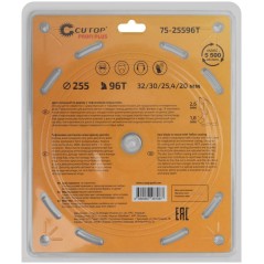 Диск пильный по дереву с тефлоновым покрытием 96Т Profi plus 255х1.8/2.6х32/30/25.4/20мм Cutop 75-25596Т