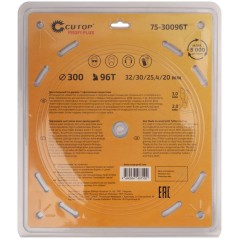 Диск пильный по дереву с тефлоновым покрытием 96Т Profi plus 300х2.0/3.0х32/30/25.4/20мм Cutop 75-30096Т