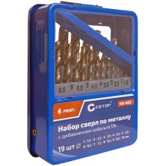 Набор сверл по металлу Profi 1-10мм (через 0.5мм) с кобальтом 5проц. в метал. коробке (19шт) Cutop 48-602